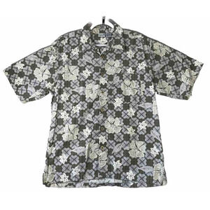 OP Ocean Pacific Mens Hawaiian Shirt Size Large 100% Cotton Short Sleeve Green
